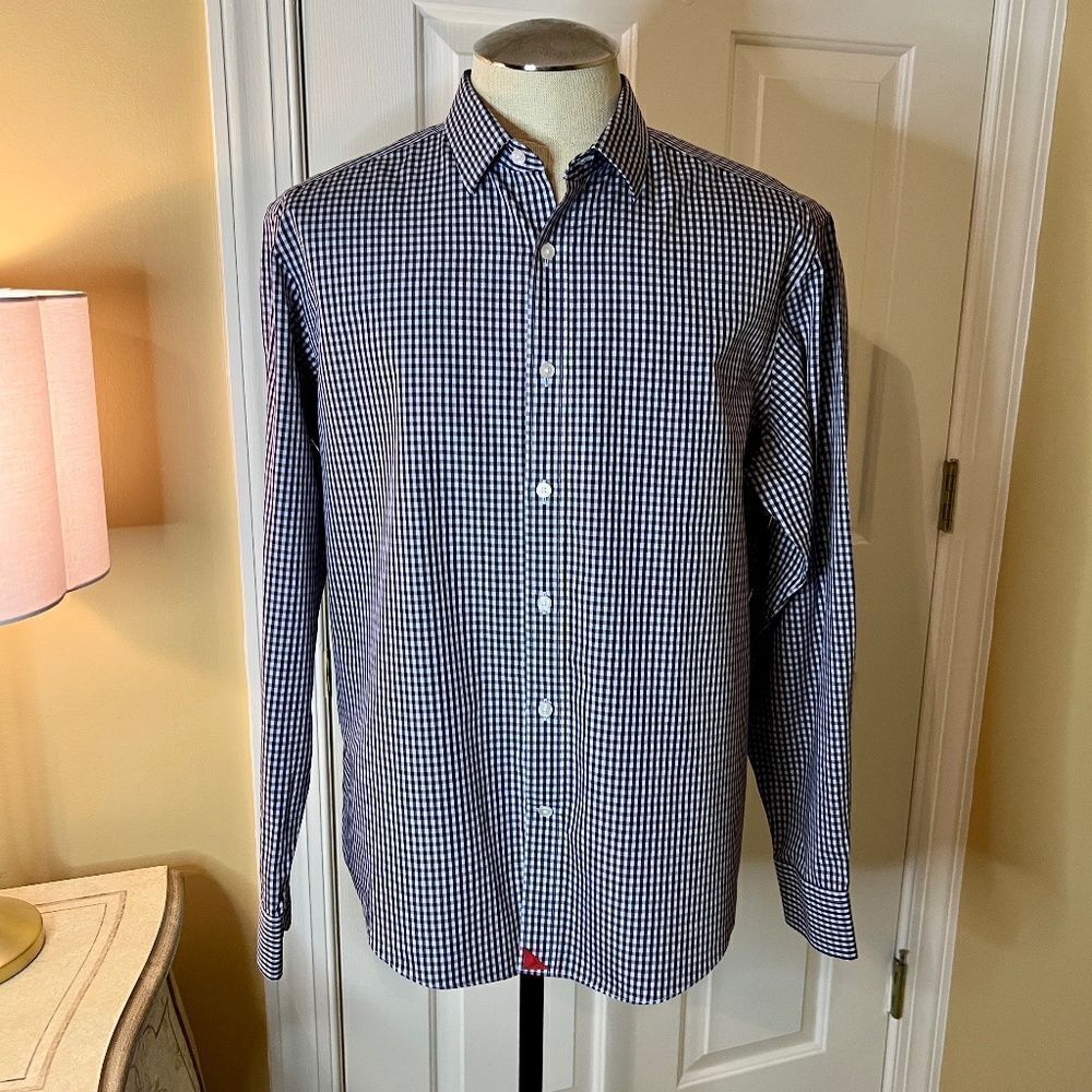 EUC Men's UNTUCKit Blue Plaid Check Pio Cesare Button Front Shirt Size LARGE